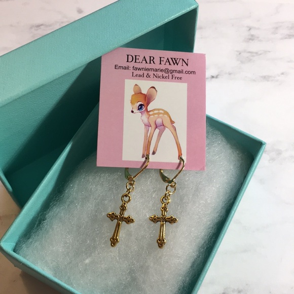 Dear Fawn Jewelry - New Gold Cross Earrings Elegant NEW Hypoallergenic